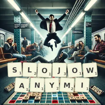 Kreatywna ilustracja do gry w Scrabble ze słowem SLOJOWANYMI ułożonym z płytek na planszy.