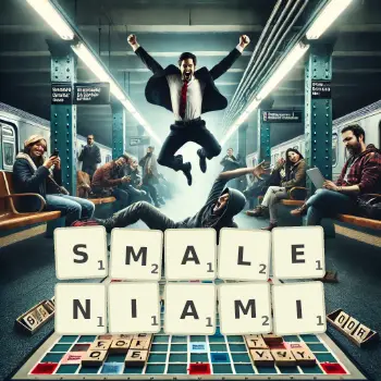 Kreatywna ilustracja do gry w Scrabble ze słowem SMALENIAMI ułożonym z płytek na planszy.