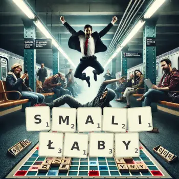Kreatywna ilustracja do gry w Scrabble ze słowem SMALIŁABY ułożonym z płytek na planszy.