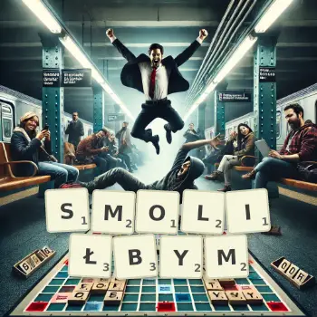 Kreatywna ilustracja do gry w Scrabble ze słowem SMOLIŁBYM ułożonym z płytek na planszy.