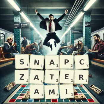 Kreatywna ilustracja do gry w Scrabble ze słowem SNAPCZATERAMI ułożonym z płytek na planszy.