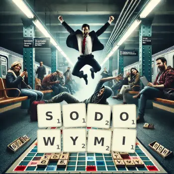 Kreatywna ilustracja do gry w Scrabble ze słowem SODOWYMI ułożonym z płytek na planszy.