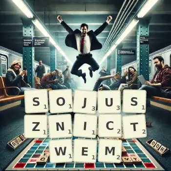 Kreatywna ilustracja do gry w Scrabble ze słowem SOJUSZNICTWEM ułożonym z płytek na planszy.