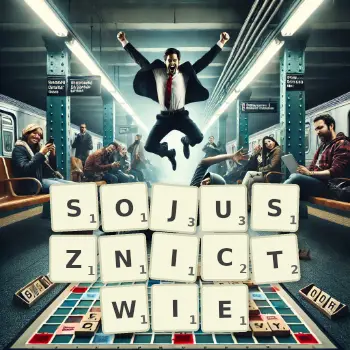 Kreatywna ilustracja do gry w Scrabble ze słowem SOJUSZNICTWIE ułożonym z płytek na planszy.