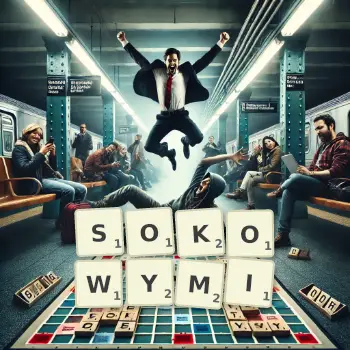 Kreatywna ilustracja do gry w Scrabble ze słowem SOKOWYMI ułożonym z płytek na planszy.