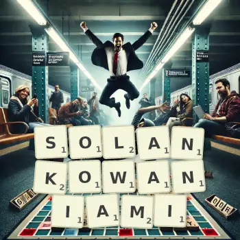 Kreatywna ilustracja do gry w Scrabble ze słowem SOLANKOWANIAMI ułożonym z płytek na planszy.