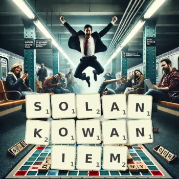 Kreatywna ilustracja do gry w Scrabble ze słowem SOLANKOWANIEM ułożonym z płytek na planszy.