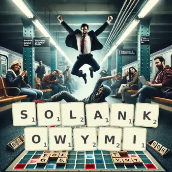 Kreatywna ilustracja do gry w Scrabble ze słowem SOLANKOWYMI ułożonym z płytek na planszy.