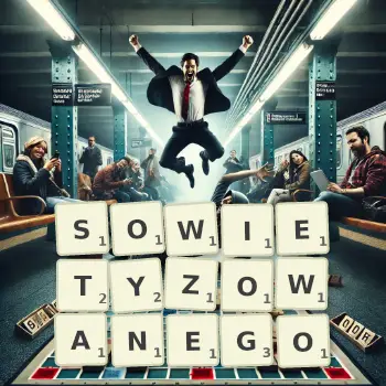 Kreatywna ilustracja do gry w Scrabble ze słowem SOWIETYZOWANEGO ułożonym z płytek na planszy.