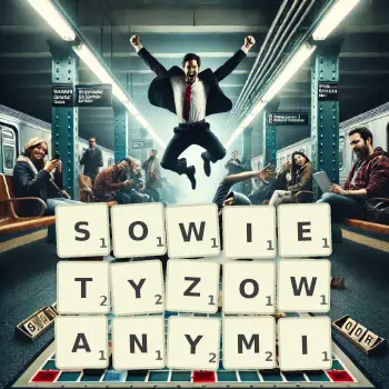 Kreatywna ilustracja do gry w Scrabble ze słowem SOWIETYZOWANYMI ułożonym z płytek na planszy.