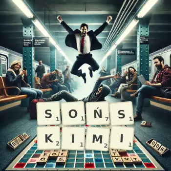 Kreatywna ilustracja do gry w Scrabble ze słowem SOŃSKIMI ułożonym z płytek na planszy.