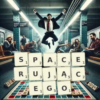 Kreatywna ilustracja do gry w Scrabble ze słowem SPACERUJĄCEGO ułożonym z płytek na planszy.