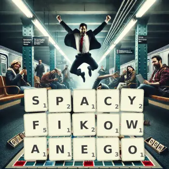 Kreatywna ilustracja do gry w Scrabble ze słowem SPACYFIKOWANEGO ułożonym z płytek na planszy.