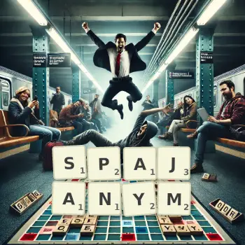 Kreatywna ilustracja do gry w Scrabble ze słowem SPAJANYM ułożonym z płytek na planszy.