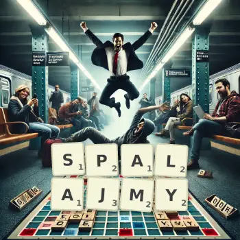 Kreatywna ilustracja do gry w Scrabble ze słowem SPALAJMY ułożonym z płytek na planszy.