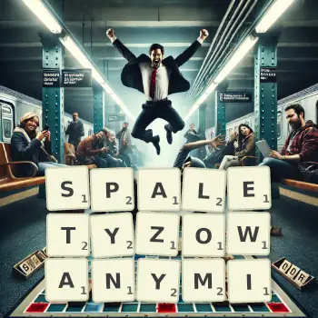 Kreatywna ilustracja do gry w Scrabble ze słowem SPALETYZOWANYMI ułożonym z płytek na planszy.