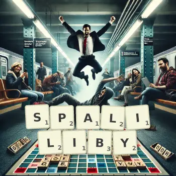 Kreatywna ilustracja do gry w Scrabble ze słowem SPALILIBY ułożonym z płytek na planszy.