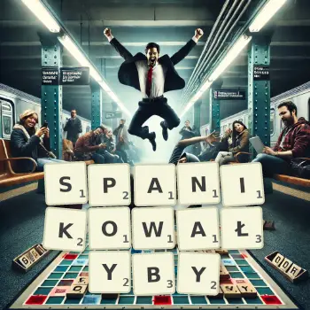 Kreatywna ilustracja do gry w Scrabble ze słowem SPANIKOWAŁYBY ułożonym z płytek na planszy.