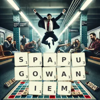 Kreatywna ilustracja do gry w Scrabble ze słowem SPAPUGOWANIEM ułożonym z płytek na planszy.