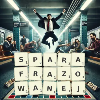 Kreatywna ilustracja do gry w Scrabble ze słowem SPARAFRAZOWANEJ ułożonym z płytek na planszy.