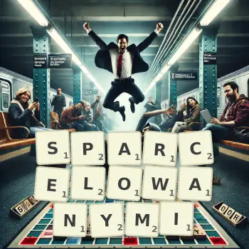 Kreatywna ilustracja do gry w Scrabble ze słowem SPARCELOWANYMI ułożonym z płytek na planszy.