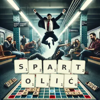 Kreatywna ilustracja do gry w Scrabble ze słowem SPARTOLIĆ ułożonym z płytek na planszy.