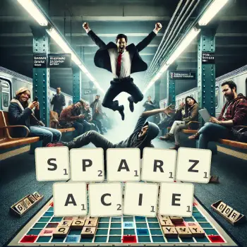 Kreatywna ilustracja do gry w Scrabble ze słowem SPARZACIE ułożonym z płytek na planszy.