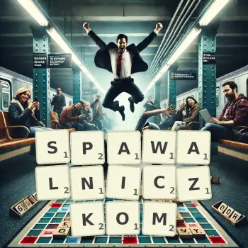 Kreatywna ilustracja do gry w Scrabble ze słowem SPAWALNICZKOM ułożonym z płytek na planszy.