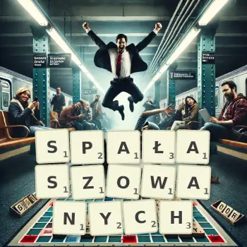 Kreatywna ilustracja do gry w Scrabble ze słowem SPAŁASZOWANYCH ułożonym z płytek na planszy.