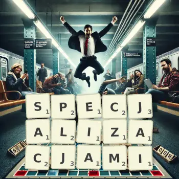 Kreatywna ilustracja do gry w Scrabble ze słowem SPECJALIZACJAMI ułożonym z płytek na planszy.