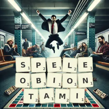 Kreatywna ilustracja do gry w Scrabble ze słowem SPELEOBIONTAMI ułożonym z płytek na planszy.