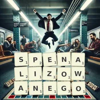 Kreatywna ilustracja do gry w Scrabble ze słowem SPENALIZOWANEGO ułożonym z płytek na planszy.