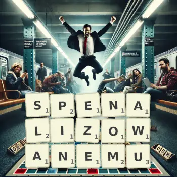 Kreatywna ilustracja do gry w Scrabble ze słowem SPENALIZOWANEMU ułożonym z płytek na planszy.