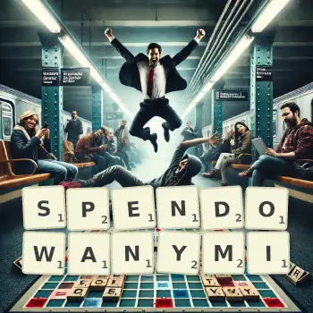 Kreatywna ilustracja do gry w Scrabble ze słowem SPENDOWANYMI ułożonym z płytek na planszy.