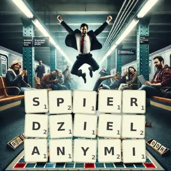 Kreatywna ilustracja do gry w Scrabble ze słowem SPIERDZIELANYMI ułożonym z płytek na planszy.