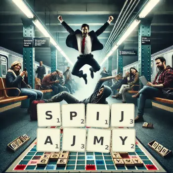 Kreatywna ilustracja do gry w Scrabble ze słowem SPIJAJMY ułożonym z płytek na planszy.