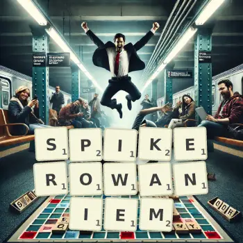 Kreatywna ilustracja do gry w Scrabble ze słowem SPIKEROWANIEM ułożonym z płytek na planszy.