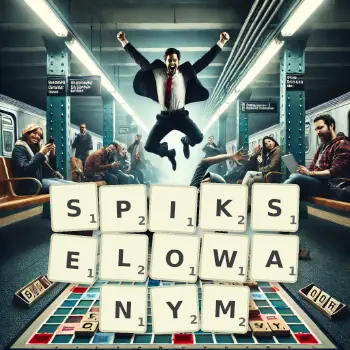 Kreatywna ilustracja do gry w Scrabble ze słowem SPIKSELOWANYM ułożonym z płytek na planszy.