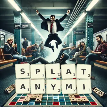 Kreatywna ilustracja do gry w Scrabble ze słowem SPLATANYMI ułożonym z płytek na planszy.