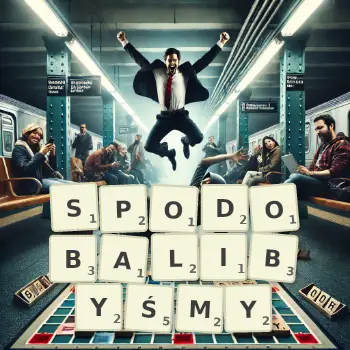 Kreatywna ilustracja do gry w Scrabble ze słowem SPODOBALIBYŚMY ułożonym z płytek na planszy.