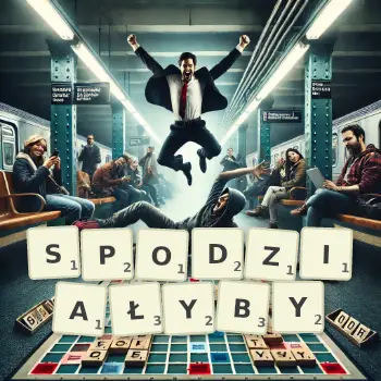 Kreatywna ilustracja do gry w Scrabble ze słowem SPODZIAŁYBY ułożonym z płytek na planszy.