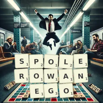 Kreatywna ilustracja do gry w Scrabble ze słowem SPOLEROWANEGO ułożonym z płytek na planszy.