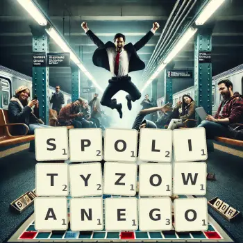Kreatywna ilustracja do gry w Scrabble ze słowem SPOLITYZOWANEGO ułożonym z płytek na planszy.