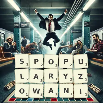 Kreatywna ilustracja do gry w Scrabble ze słowem SPOPULARYZOWANI ułożonym z płytek na planszy.