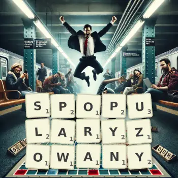 Kreatywna ilustracja do gry w Scrabble ze słowem SPOPULARYZOWANY ułożonym z płytek na planszy.