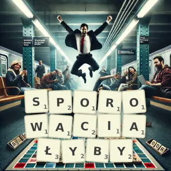 Kreatywna ilustracja do gry w Scrabble ze słowem SPOROWACIAŁYBY ułożonym z płytek na planszy.