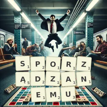 Kreatywna ilustracja do gry w Scrabble ze słowem SPORZĄDZANEMU ułożonym z płytek na planszy.