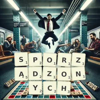 Kreatywna ilustracja do gry w Scrabble ze słowem SPORZĄDZONYCH ułożonym z płytek na planszy.