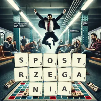 Kreatywna ilustracja do gry w Scrabble ze słowem SPOSTRZEGANIA ułożonym z płytek na planszy.