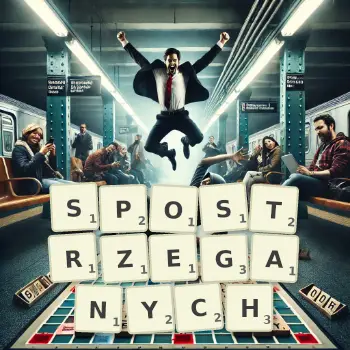Kreatywna ilustracja do gry w Scrabble ze słowem SPOSTRZEGANYCH ułożonym z płytek na planszy.